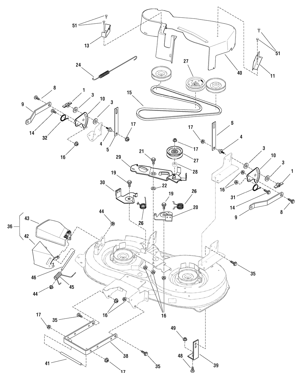 38" Mower Deck - Clutch And Support, With Guard Diagram and Parts List for 7800496-EBL125380G 2009 Briggs and Stratton Lawn Tractor